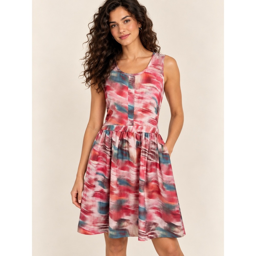 Classiques Entier 100% Silk Pink Multi-Color Sleeveless Printed Dress